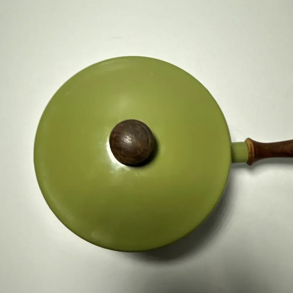 Vintage 70s Retro Avocado Green Fondue Pot Wood‎ Handle